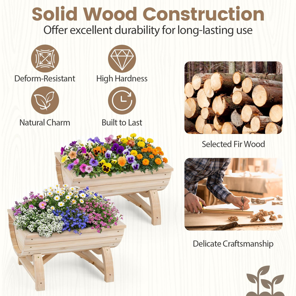 Set of 2 Wood Raised Garden Beds, Half-Barrel Planter Boxes