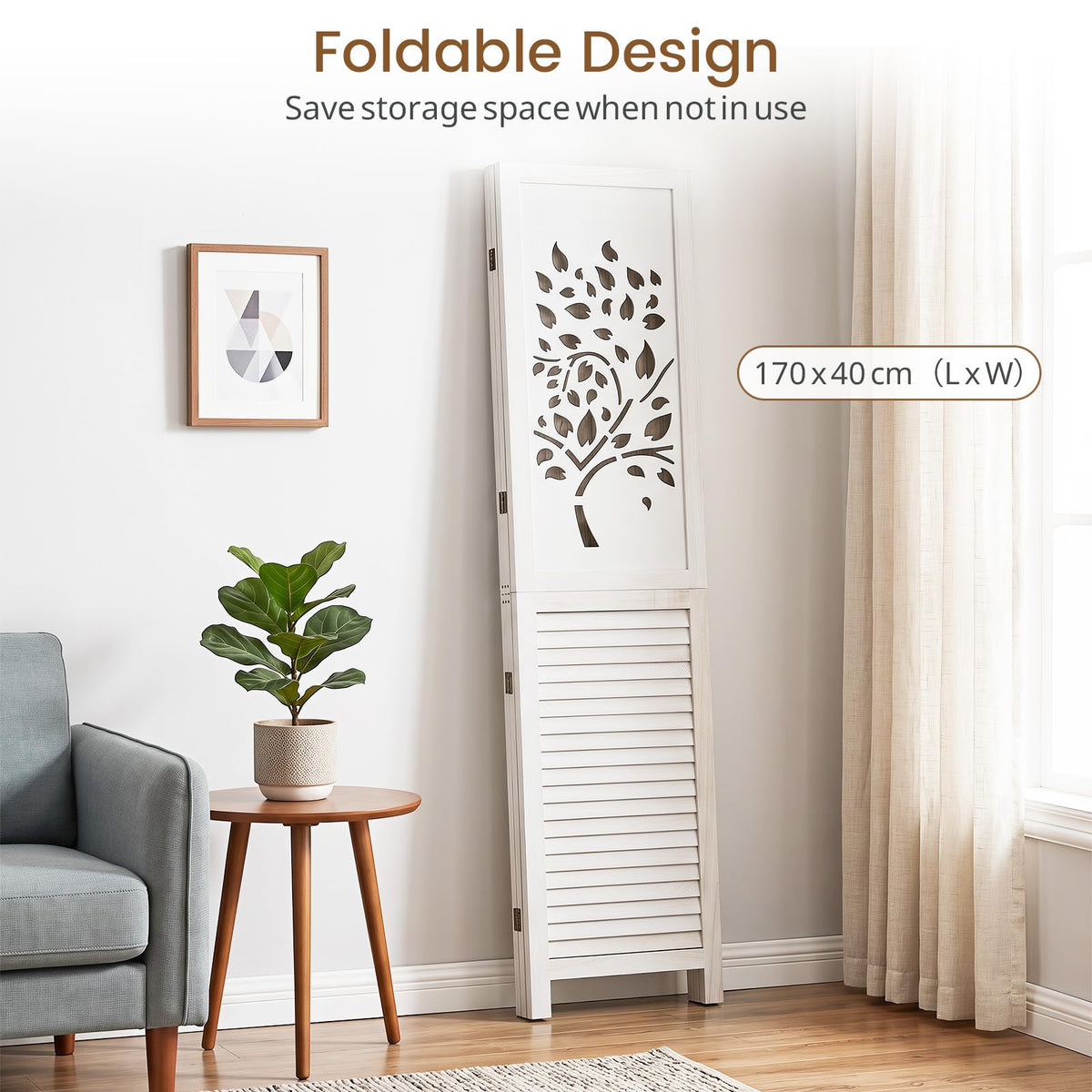 Giantex 170 cm Folding Room Divider, 3 Panel Wooden Privacy Screen