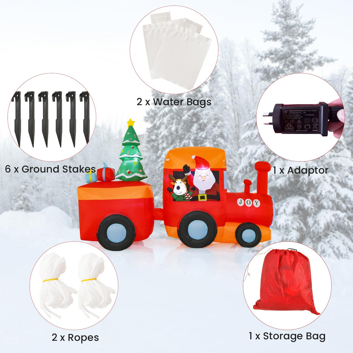 2.6M Christmas Inflatable Light Up Santa Train for Garden & Lawn