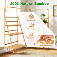 3 Tier Bamboo Ladder Plant Pot Stand with Height Adjustable Hanger Rod