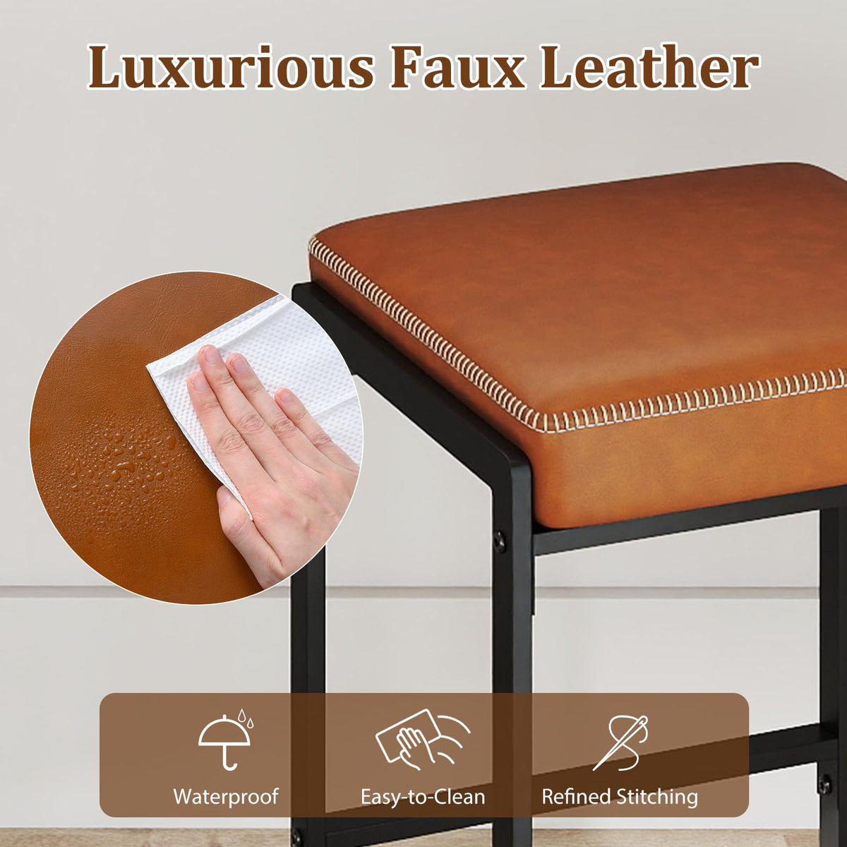 26 Inch Bar Stools Set of 2 with Faux Leather Upholstered Seat for Dining Room