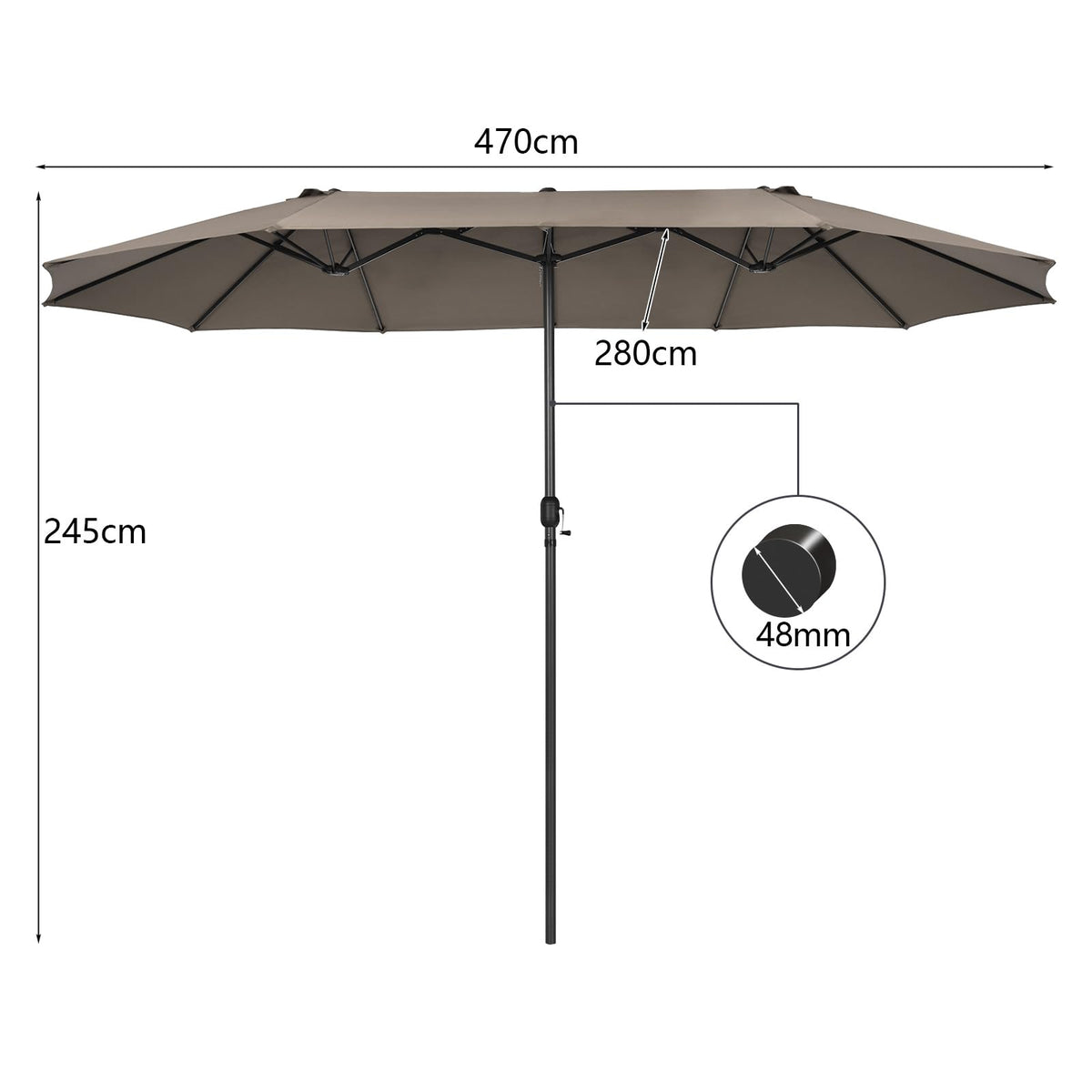 4.7 M Double-Sided Patio Umbrella, Outdoor Extra Large Umbrella W/Hand-Crank System & Air Vents