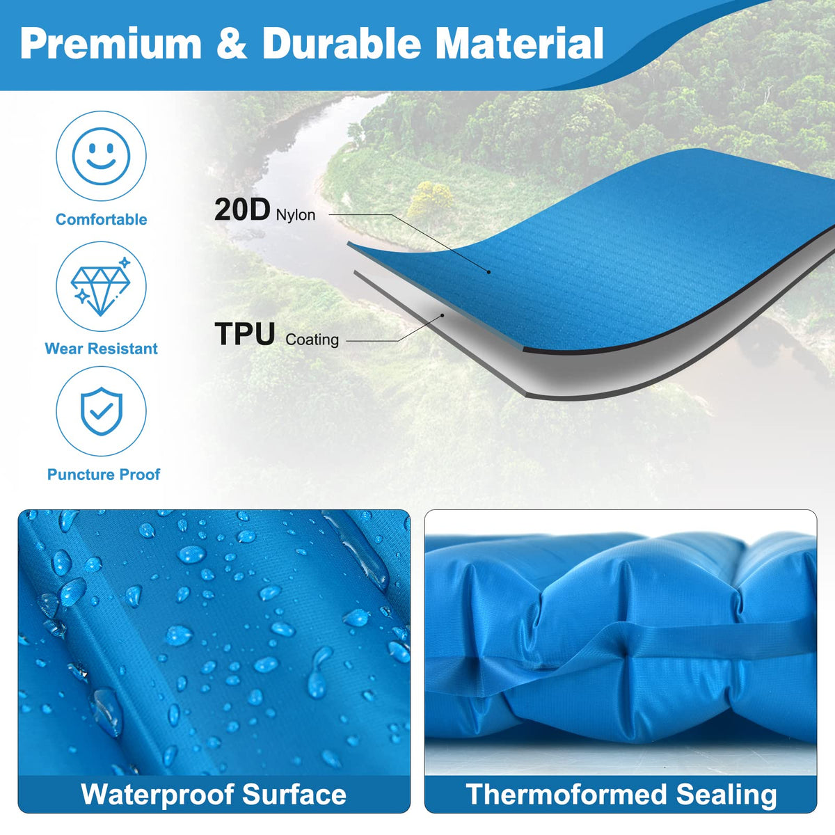 Inflatable Waterproof Sleeping Pad with Lightweight and Portable Design for Camping
