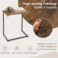 C-Shaped End Table, Vintage Accent Couch Table with Heavy-Duty Metal Frame