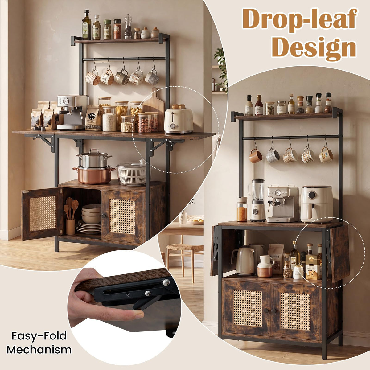 Giantex Bakers Rack Microwave Stand Drop Leaf
