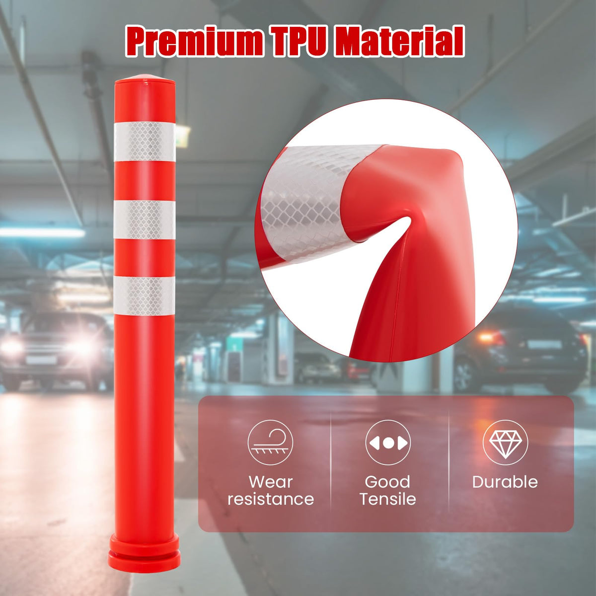 10 Pack Safety Bollard Post, 65.5 cm Delineator Post, Flexible Safety Parking Barrier with Anchor Bolt