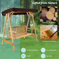 Wooden Garden Swing Chair, 2 Person Canopy Swing w/Weather-Resistant Canopy