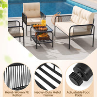 4 Pieces Patio Furniture Set, PE Rattan Sofa Chairs