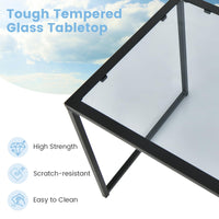 Patio Tempered Glass End Table with Metal Frame for Poolside