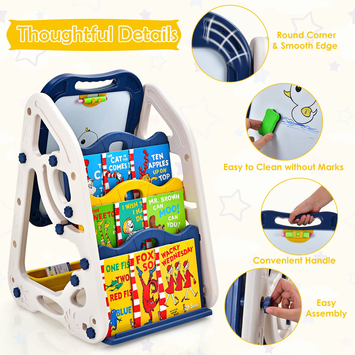 3 in 1 Kids Art Easel, Double Sided Whiteboard & Chalkboard