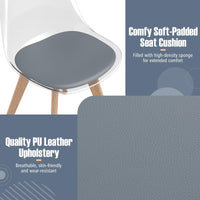 4-Pack Clear Dining Chairs with Wood Legs & PU Cushion