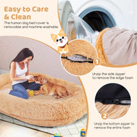 Human Dog Bed, Washable Fluffy Faux Fur Nap Bed Fits Pets & People Adults Doze Off