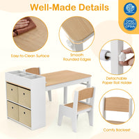 Wooden Kids Art Craft Study Table and Chairs Set with Paper Roll