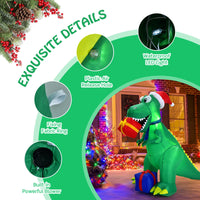 180 CM Christmas Inflatable Dinosaur with LED Lights for Yard & Deck