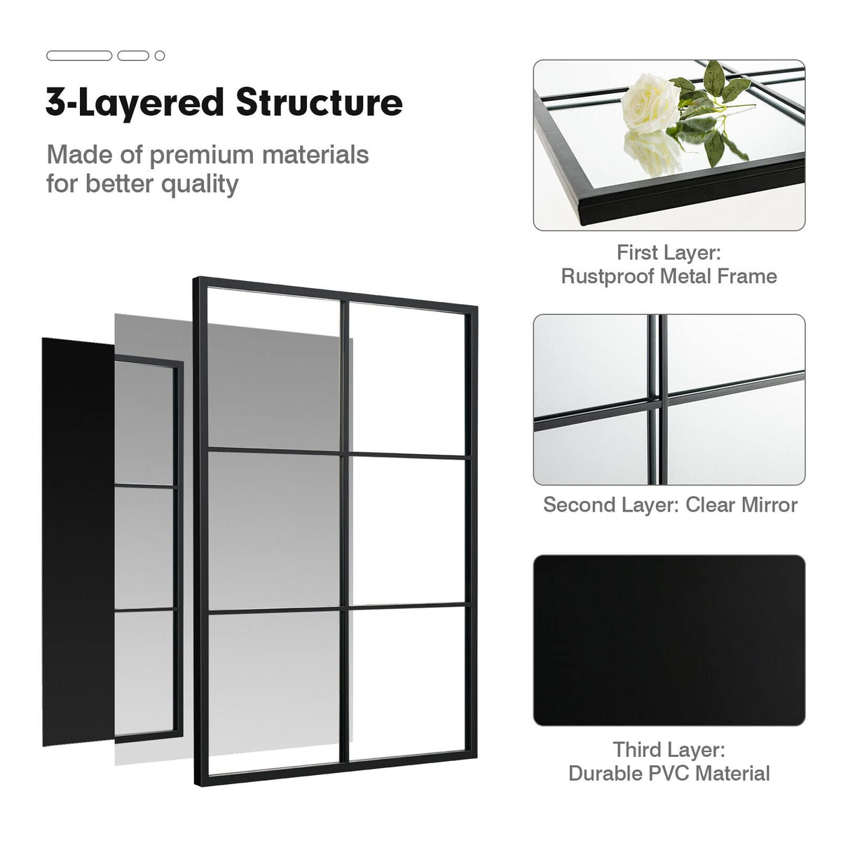 Giantex Wall Mirror, Black Metal Frame Rectangular Windowpane Mirror