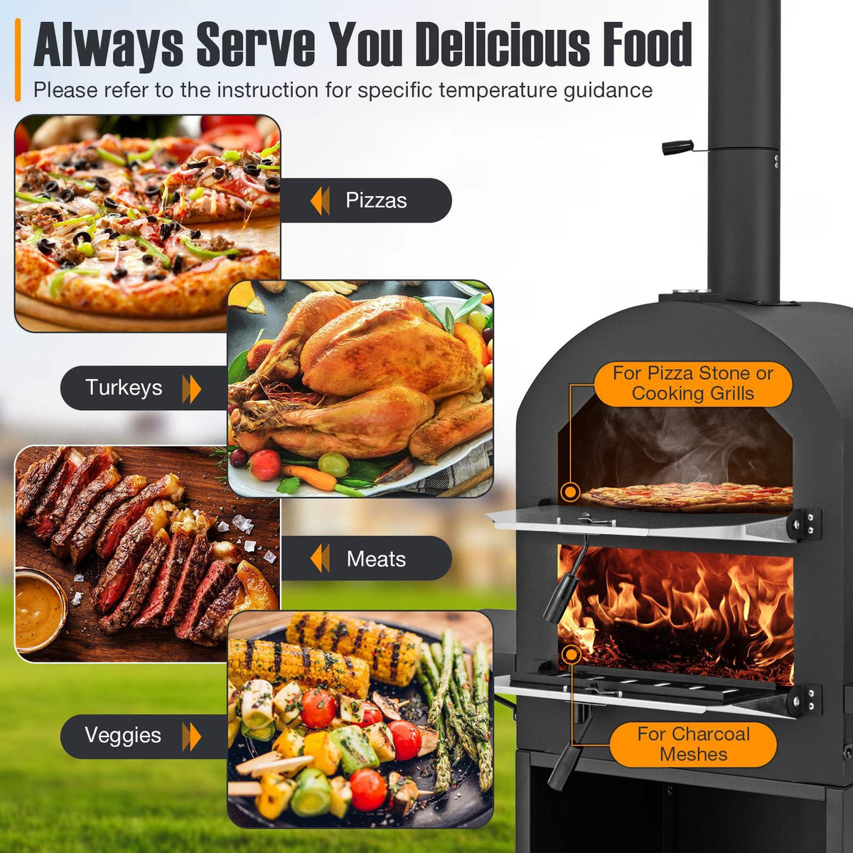 Outdoor Wood Fired Pizza Pizza Oven with Protective Cover for BBQ