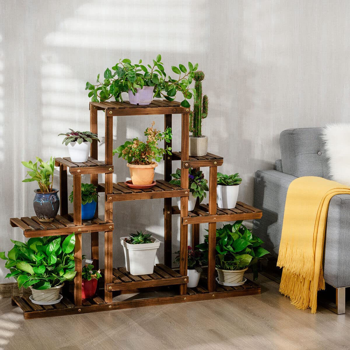 Giantex 6-Tier Wood Flower Rack, Multi-Tier Plant Stand