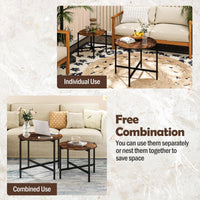 Round Coffee Table Set of 2, 55cm & 65cm Nesting Coffee Tables with Heavy-Duty Metal Frame