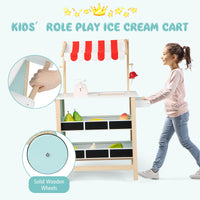 Kids Pretend Play Grocery Store, Wooden Ice Cream Cart Toy Set for Kids Ages 3+ with Ice Cream Making Counter