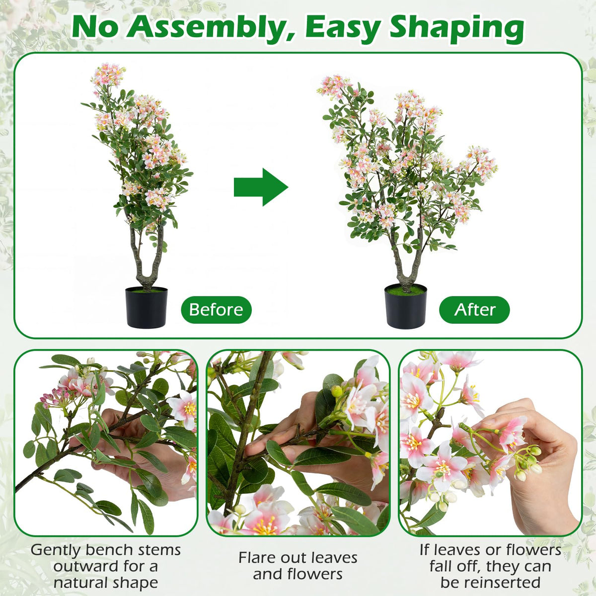 36" Artificial Impatiens Blossom Tree, Faux Pink Floral Plant in Cement-Filled Pot