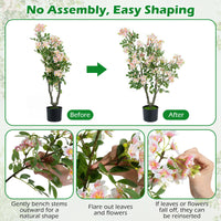 36" Artificial Impatiens Blossom Tree, Faux Pink Floral Plant in Cement-Filled Pot