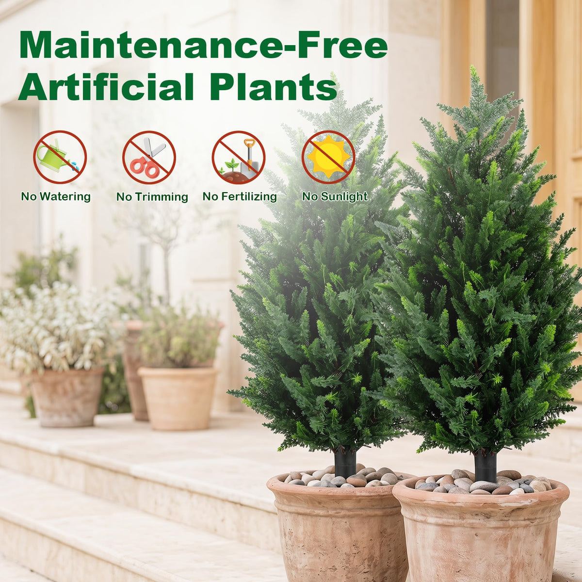 Giantex 2 Pack Artificial Cypress Topiary Trees 90cm Faux Cone Bushes