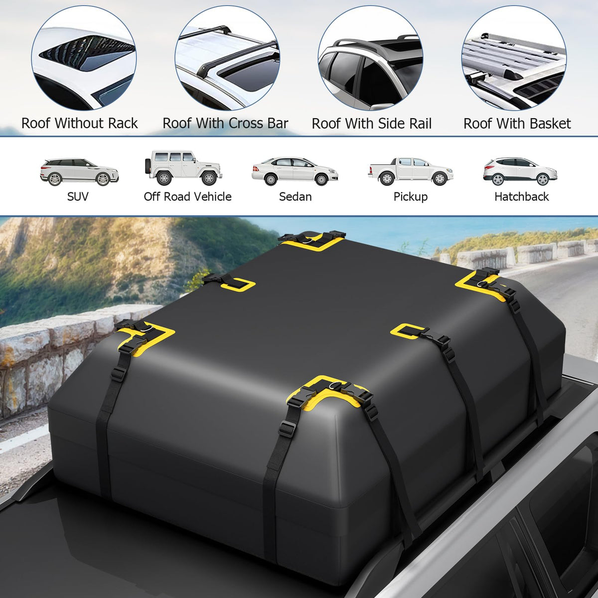 595 L Car Roof Bag with Door Hooks and Non-slip Mat