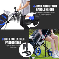 3-Wheel Folding Golf Push Cart, Multifunctional Push Pull Golf Trolley with Adjustable Handle