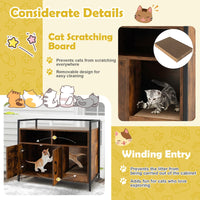 Cat Litter Box Enclosure, Hidden Cat Washroom w/Double Doors & Scratch Cardboard