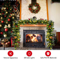 2.7m Pre-lit Christmas Pine Garland with 100 LED Lights and 200 Tips