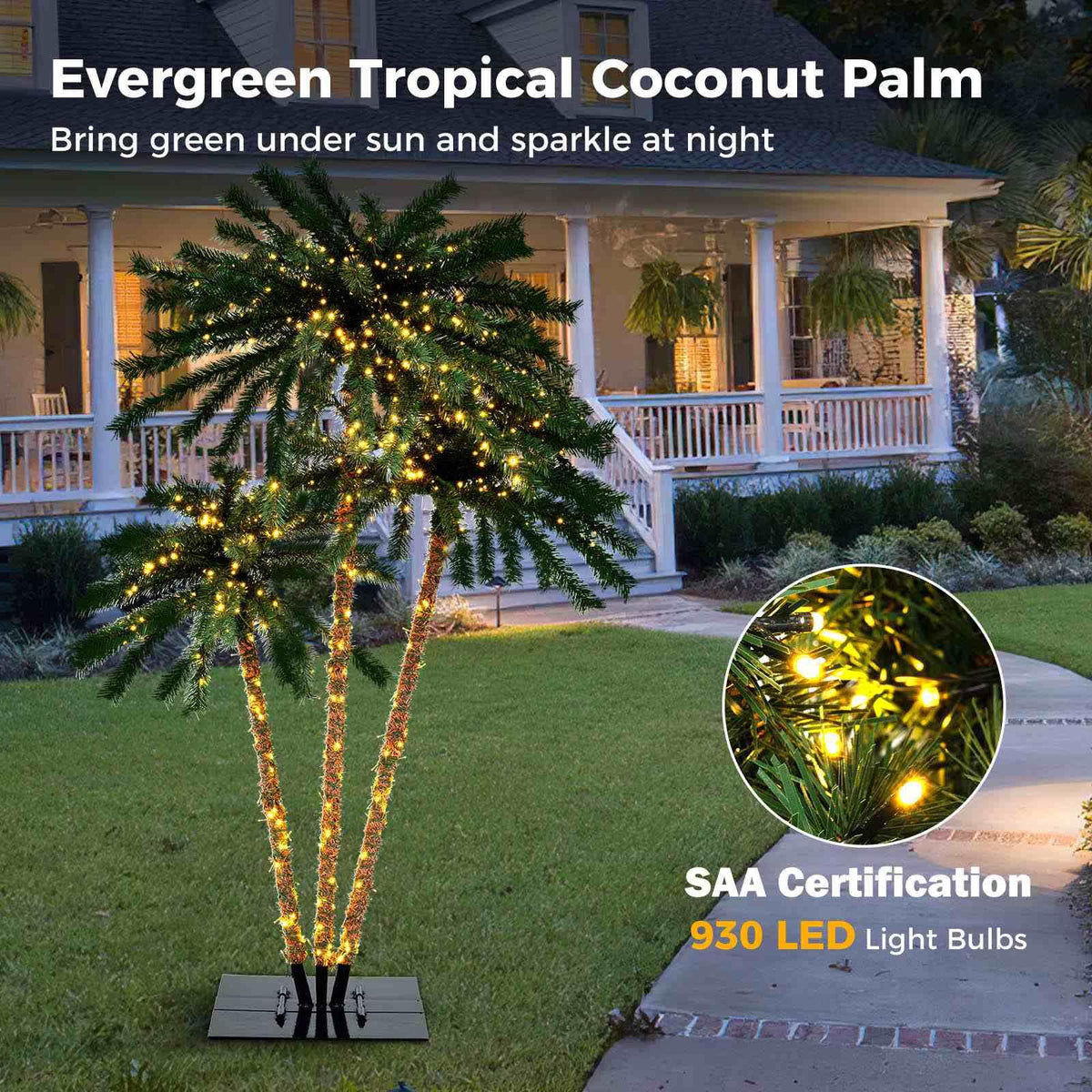 Artificial Lighted Palm Tree with Metal Base 157 Branch Tips