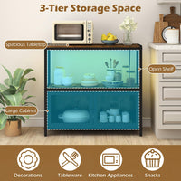 Coffee Bar Cabinet with LED Lights and Charging Station for Kitchen and Dining Room