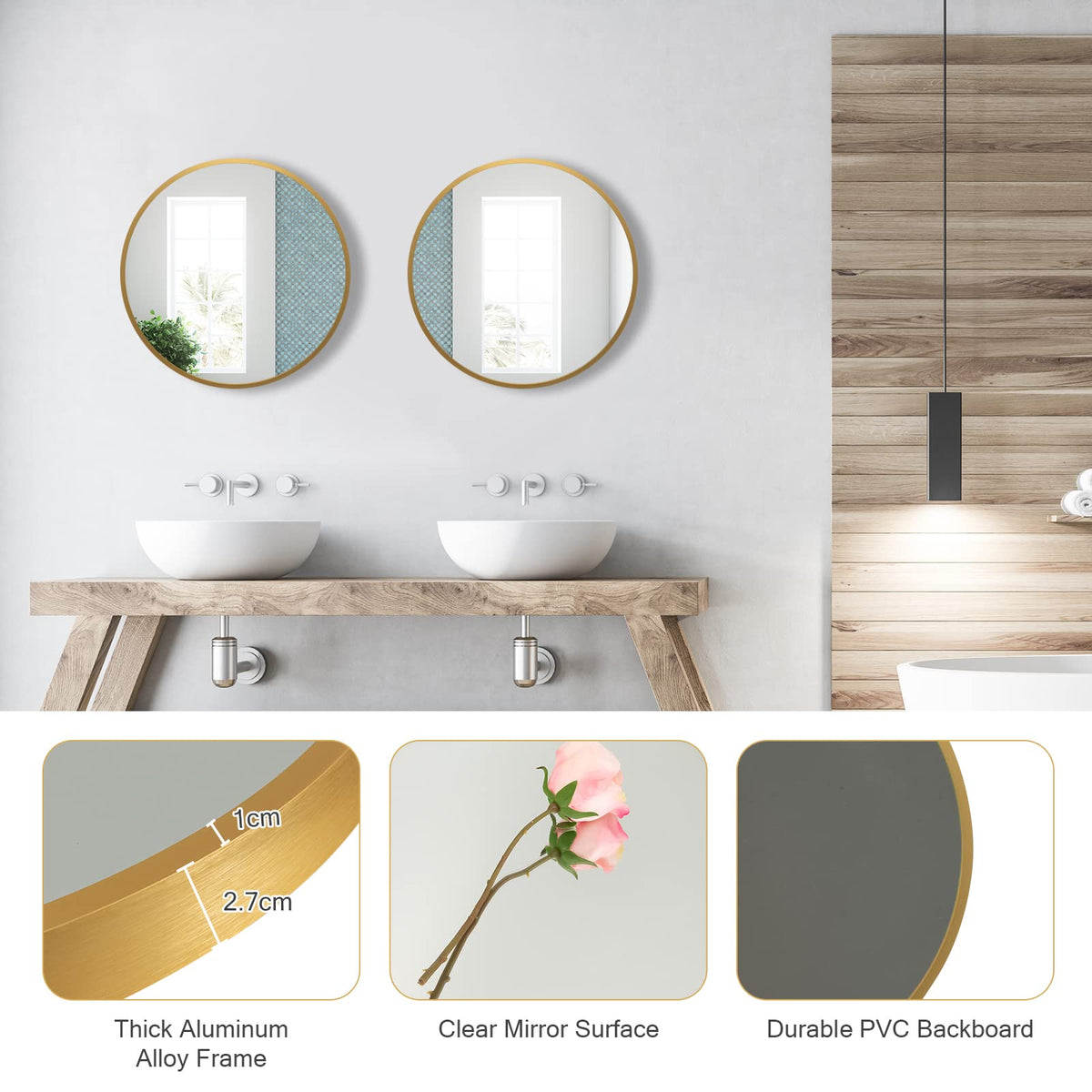 40 cm Round Wall Mirror, Circular Mirror for Wall with Aluminum Alloy Frame