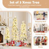 90&120&150 cm Artificial Christmas Tree Set of 3, Pre-lit Xmas Trees w/Snow-Flocked Branch Tips