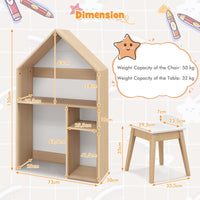 Kids House-Shaped Table and Chair Set with Storage & Blackboard