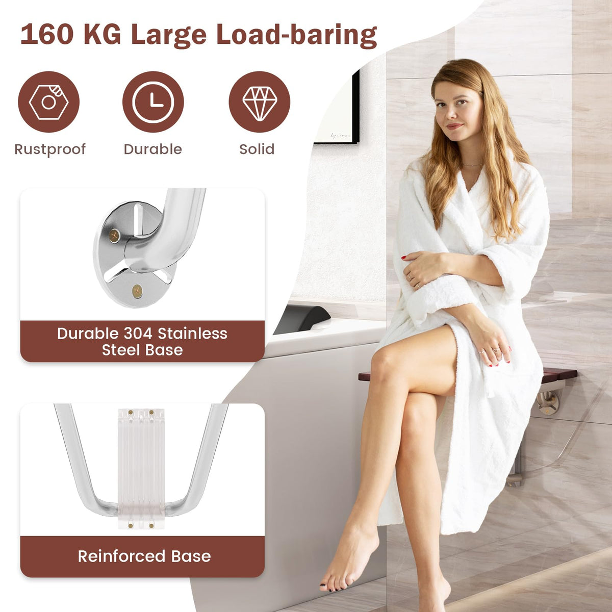 Folding Shower Seat, Wall Mount Shower Chair for Inside Showe