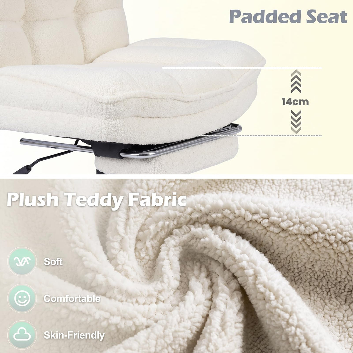 GIANTEX Teddy Plush Office Chair with Footrest & Adjustable Height