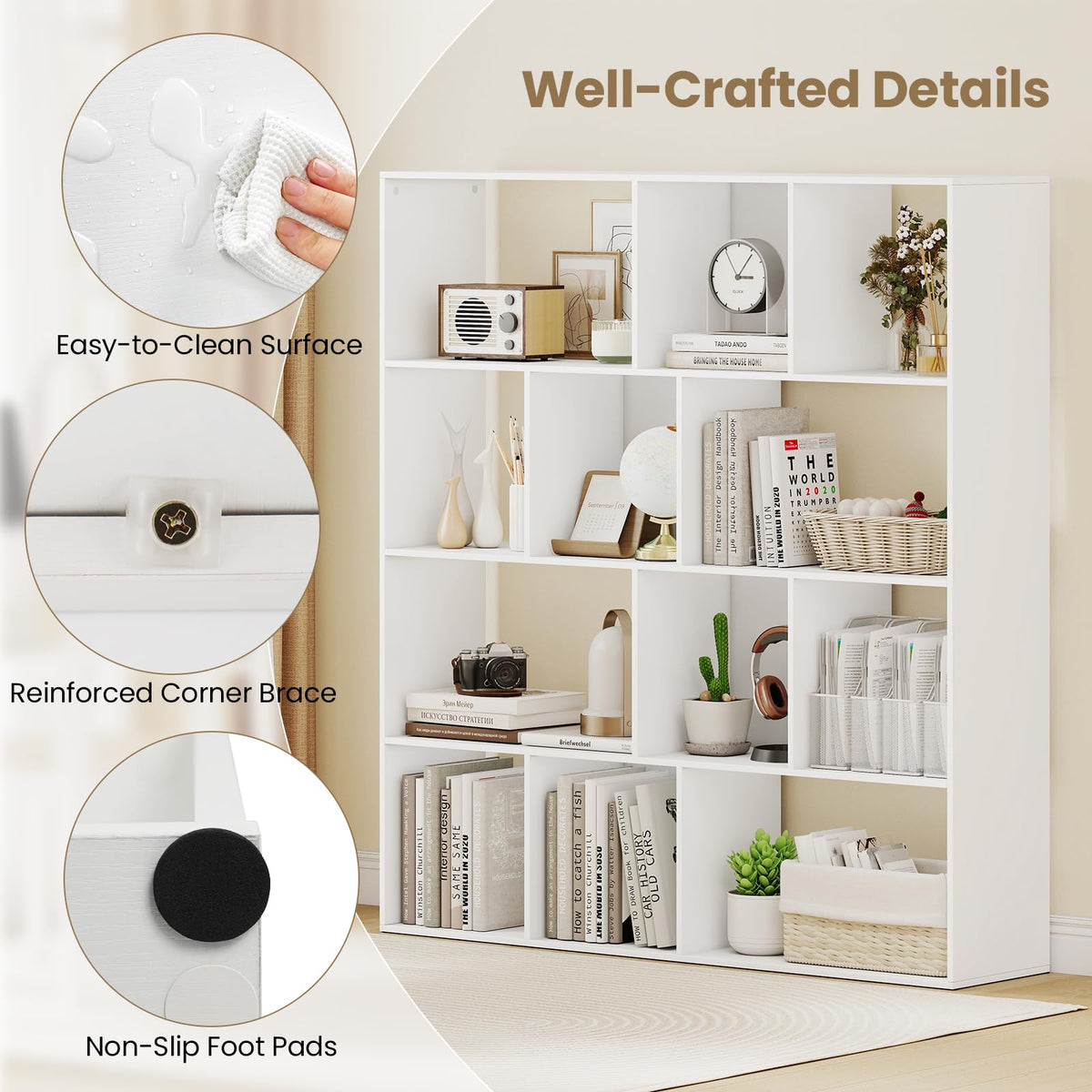 4-Tier Open Shelf Bookcase with 12 Storage Compartments