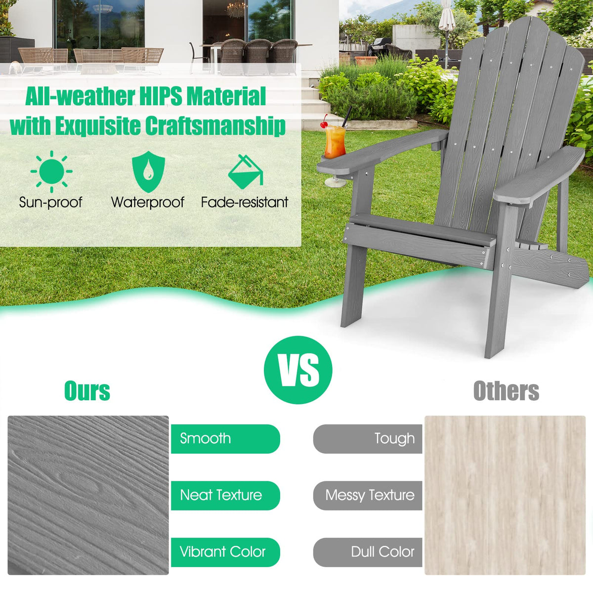 All-Weather Adirondack Chair with Cup Holder for Patio