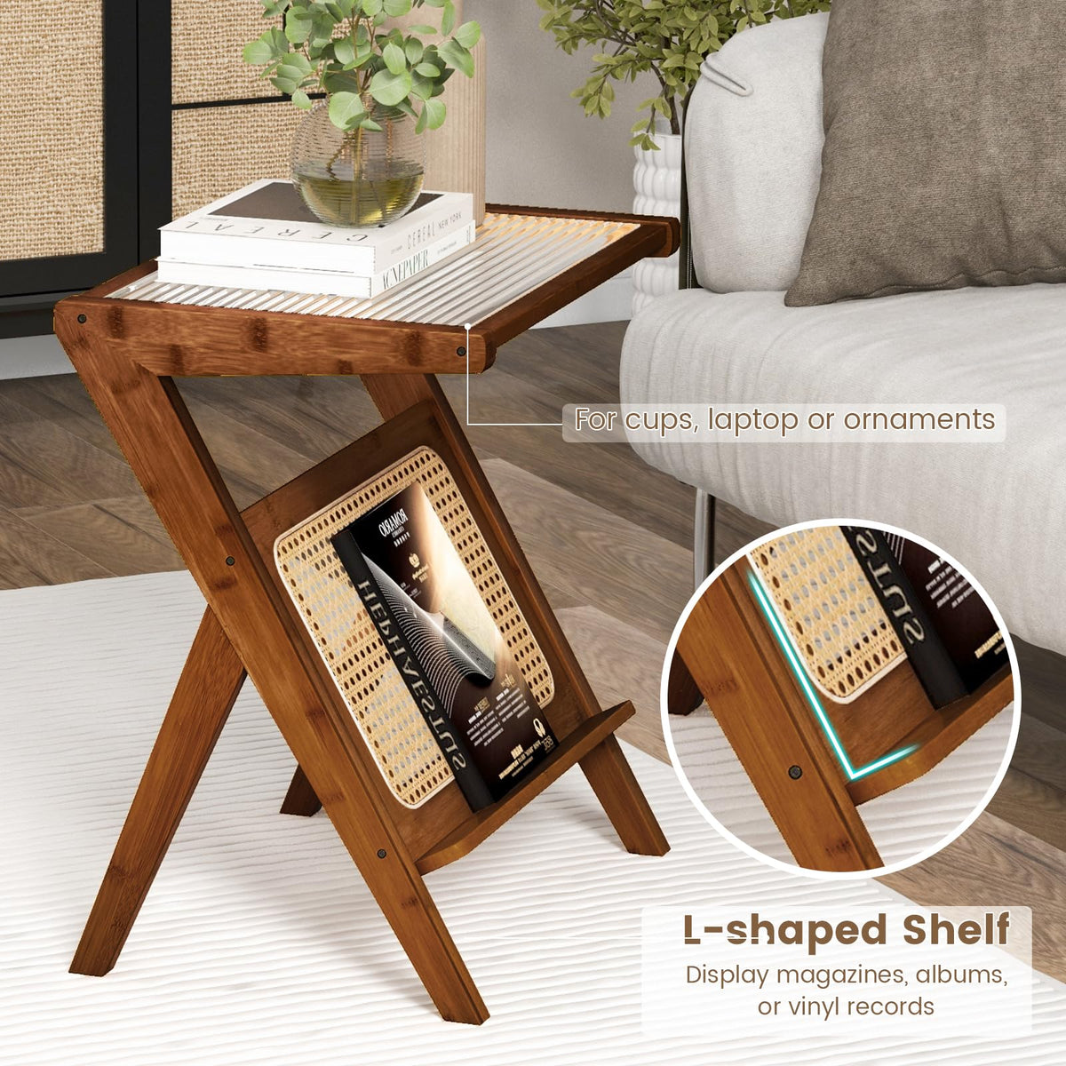 Giantex Boho End Table with Magazine Rack