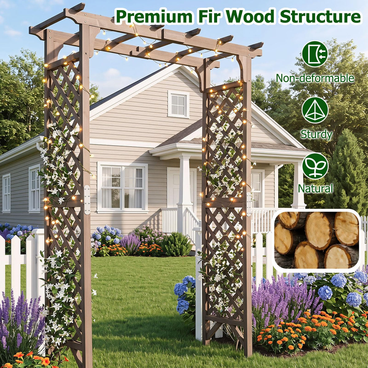 Flat Top Garden Arch Trellis 216cm Tall Wood Garden Archway Gate for Climbing Plants