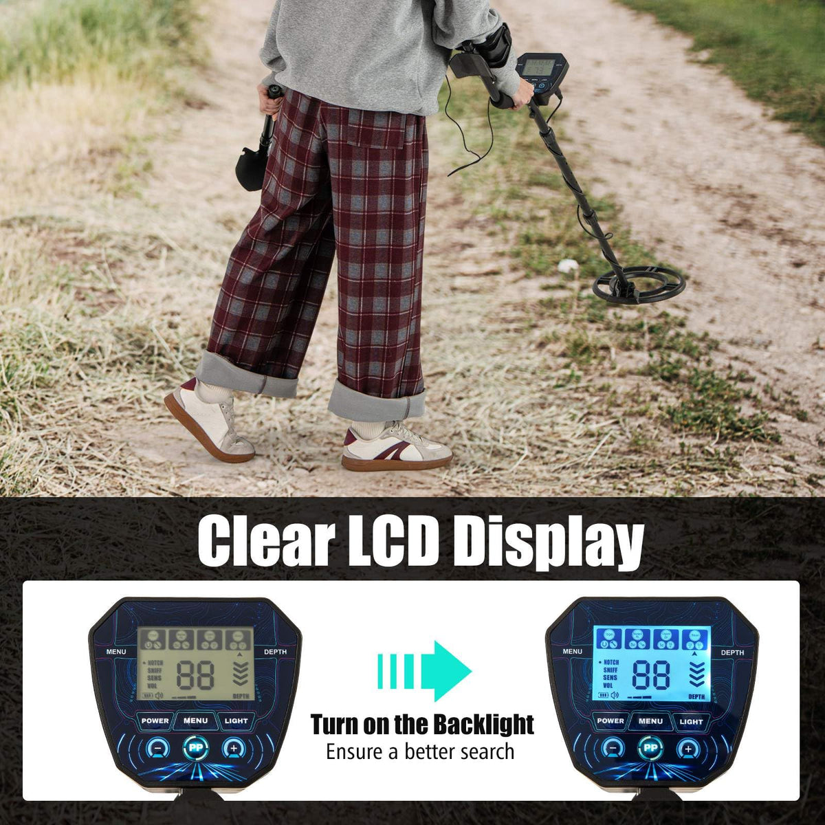 Metal Detector for Adults, Professional Higher Accuracy Gold Detector with Backlit LCD Display