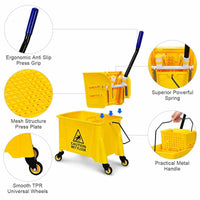 Mop Bucket w/ Down Press Wringer, 20L Commercial Cleaning Bucket w/ Wheels & Carrying Handle
