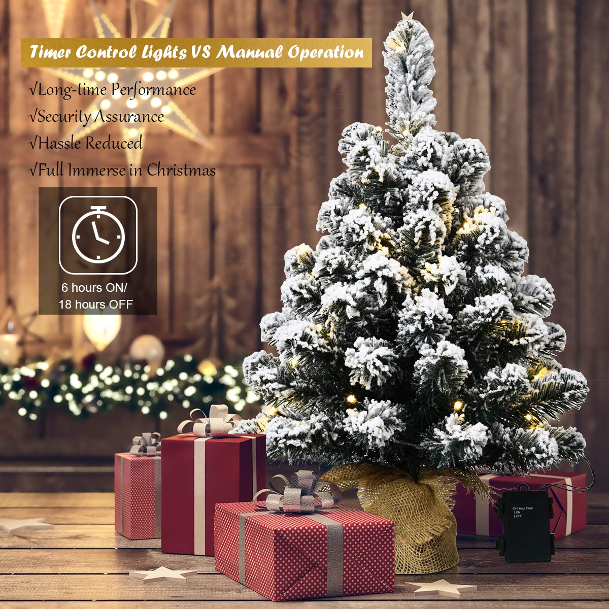 67cm Pre-Lit Snow Flocked Tabletop Christmas Tree with 8 Flash Modes
