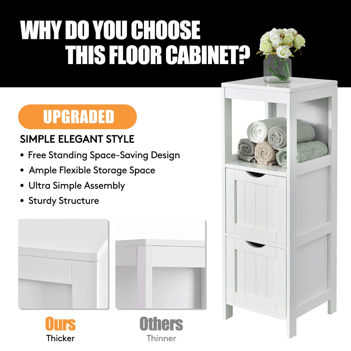 Giantex Bathroom Floor Cabinet, Wooden Storage Cabinet with 2 Removable Drawers