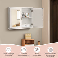 Mirrored Bathroom Wall Cabinet with Double Mirrored Doors and Two Shelves