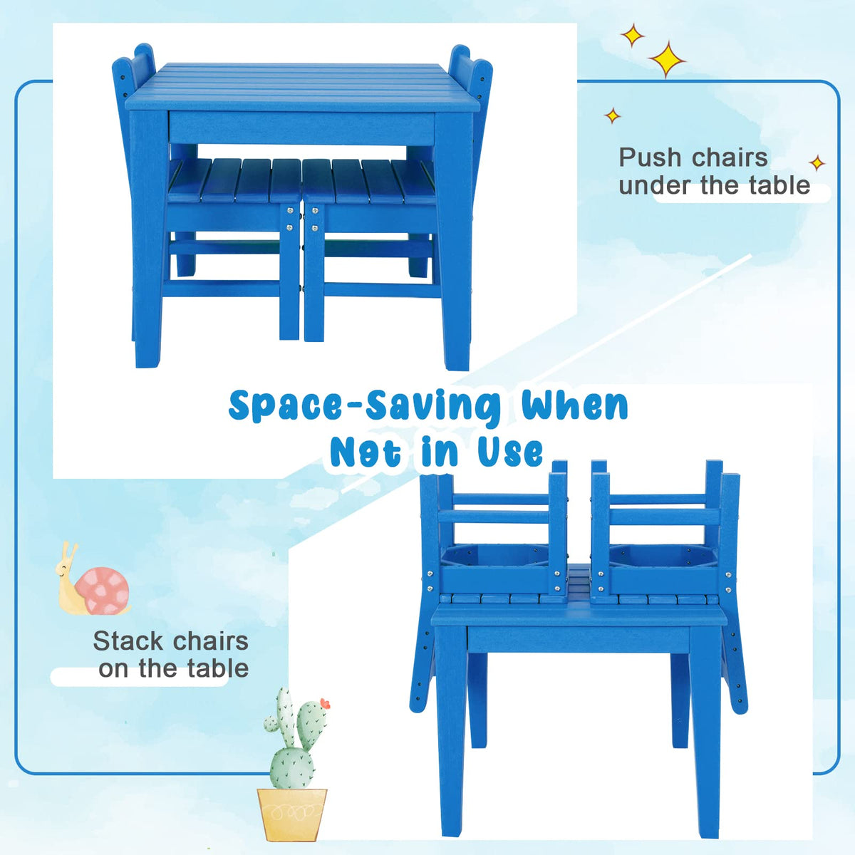 3-Piece All-Weather Kids Table & Chairs Set for Home & Backyard