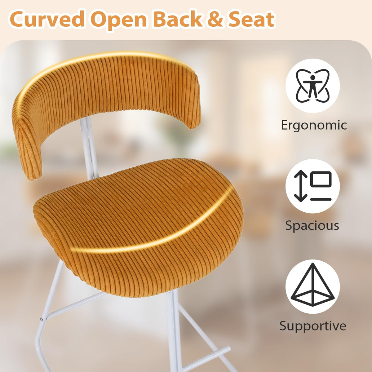 Giantex Counter Height Stools Set of 2, Fabric Upholstered Armless Barstools with Curved Back & Padded Seat