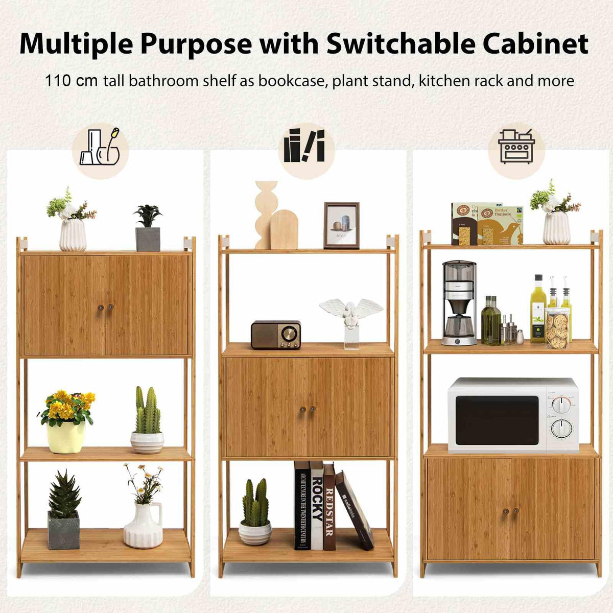 Bamboo Storage Cabinet with 3 Shelves for Bathroom