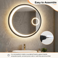61 cm Round LED Bathroom Mirror with Anti-Fog Function and 3 Light Colors